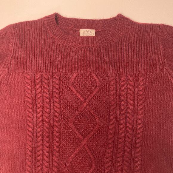 St. John's Bay Women's Size Large Cable-knit Crewneck Burgundy Sweater - Picture 3 of 9